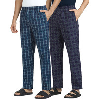 Xyxx Men Combed Cotton Pyjama, Regular Fit, Checkmate, Pack Of 2, Xypyjm2Pckn92Xxl, Vivid Blue + Storm Blue, Xxl