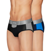 Xyxx Men's Underwear Illuminati Intellisoft Antimicrobial Micro Modal Brief Pack Of 2 (Black Iris & Brilliant Blue;Black & Steel Grey; L)