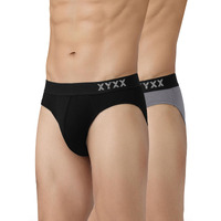 Xyxx Men's Pure Cotton Regular Solid Brief (Pack Of 2) (Xy_Cr5_Brf1_02_03_Black Knight+Ash Grey_2Xl)