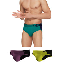 Xyxx Men Micro Modal Brief, Relaxed Fit, Colorblock, Pack Of 3, Xybrf3Pckn791L, Navigate & Black Iris + Lime Punch & Black + Grape Wine & Black, L
