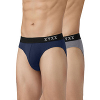 Xyxx Men Combed Cotton Brief, Regular Fit, Solid, Pack Of 2, Xybrf2Pckn664S, Estate Blue+Ash Grey, S