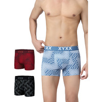Xyxx Mens Cotton Modal Trunk, Snug Fit, Printed, Pack Of 3, Xytrnk3Pckn1096M, Cascade Blue+Code Red+Chevron Black, M