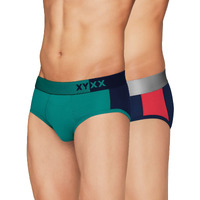 Xyxx Men's Underwear Dualist Intellisoft Antimicrobial Micro Modal Brief Pack Of 2 (Navigate & Black Iris ; Black Iris & Tango Red; Xl)