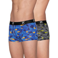 Xyxx Men Micro Modal Trunk, Slim Fit, Printed, Pack Of 2, Xytrnk2Pckn674Xxl, Prism Blue + Prism Grey, Xxl