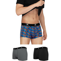 Xyxx Men's Underwear Shuffle Intellisoft Antimicrobial Micro Modal Trunk Pack Of 3 (Camo Blue & Orange ; Black ; Grey; L)
