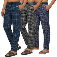 Xyxx Men's Super Combed Cotton Checkered Checkmate Pyjamas [Pack Of 3] Elasticated Waist, Drawstring | Loungewear For Men In Blue, Black & Pink Checks