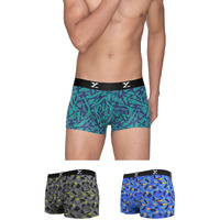 Xyxx Men Micro Modal Trunk, Slim Fit, Printed, Pack Of 3, Xytrnk3Pckn953L, Aqua Strokes + Prism Blue + Prism Grey, L