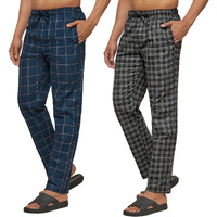 Xyxx Men's Super Combed Cotton Checkered Checkmate Pyjamas [Pack Of 2] Elasticated Waist, Drawstring | Loungewear For Men In Black, Pink Checks