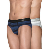 Xyxx Men Combed Cotton Brief, Regular Fit, Stripe, Pack Of 2, Xybrf2Pckn616L, Opal Blue+Cloud Grey, L