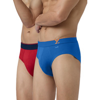 Xyxx Men Micro Modal Brief, Snug Fit, Solid, Pack Of 2, Xybrf2Pckn471S, Tango Red+Horizon Blue, S