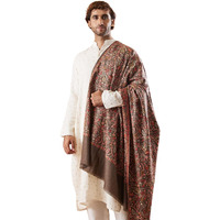 Pashmoda Men 100% Pure Wool Fabric Sozni Embroidered Shawl, Stole And Wrap, Fabric Base, Heritage Pashmina Kashmiri Stole, Shawl, Wrap (Size: 40X80 Inches, Brown Color)