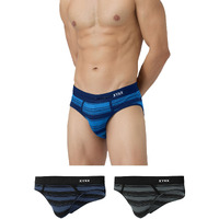 Xyxx Men Combed Cotton Brief, Regular Fit, Stripe, Pack Of 3, Xybrf3Pckn816L, Pacific Blue+Smoke Black+Opal Blue, L