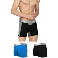Xyxx Men's Underwear Illuminati Intellisoft Antimicrobial Micro Modal Trunk Pack Of 3 (Black; Brilliant Blue ; Black & Steel Grey ; S)