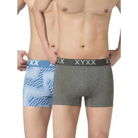 Xyxx Mens Cotton Modal Trunk, Snug Fit, Printed, Pack Of 2, Xytrnk2Pckn809M, Linear Grey+Cascade Blue, M