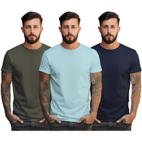 Peppyzone S To 5Xl Cotton Round Neck Tshirt For Men - 100% Cotton, Half Sleeve, Combo Pack Of 3 T Shirts For Men (In, Alpha, M, Regular, Combo58)