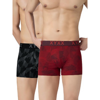 Xyxx Mens Cotton Modal Trunk, Snug Fit, Printed, Pack Of 2, Xytrnk2Pckn808S, Code Red+Chevron Black, S