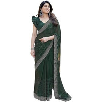 Yashika Women's Rangoli Silk Stunning Swarovski Stone Saree Set With Blouse |Saree For Women | New Sari | Latest Saree (Az-Ys-P2-Swarna Green)