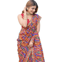 Yashika Womens Georgette Saree With Lace Border | Lightweight Laheriya Saree For Women With Unstitched Blouse Piece (Az-Ys-P4-Rangbarse Blue)