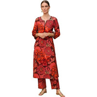 Yashika Floral Regular Printed Cotton Blend Straight And For Kurtis | Women Kurta Pant Set (Az-Ys-Ks2168_Cg2_Red