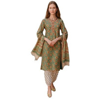 Yashika Floral Regular Women's Cotton Blend Printed Kurta With Pants And Dupatta Set (Az-Ys-Ks2137_Cg3_Green