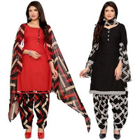 Yashika Women's Crepe Dress Material Set For Women | Unstitched Printed Fabric For Kurta Bottom & Dupatta (Ys-Malvika Red-Black Arya)
