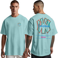 Peppyzone California Graphic Printed Oversized Tshirt For Men (L, Sky Blue)