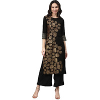 Ziyaa Crepe Women's Pista Green Poly Silk Printed Straight Kurta Pant With Dupatta (Zikucr3439Andpl-S_Black_S)