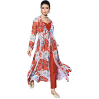 Ziyaa Women's Dark Red Georgette Flared Top And Pant Set(Zikugr3753Andpa-Xxl)