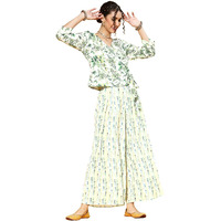 Ziyaa Women's Green Cotton A-Line Top And Palazzo Set(Zikuco3649Andpl-L)