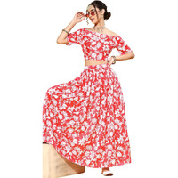 Ziyaa Women's Red Poly Silk Straight Top And Skirt Set(Zikups3637Andsk-M)