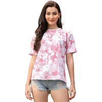 Om Sai Latest Creation Women's Lycra Casual Flower Printed Half Sleeve Western Top For Women/Girls Night Wear Top (X-Small, Pink) (Xx-Large, Pink)