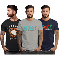 Peppyzone S To 5Xl Stylish Printed Cotton Round Neck Tshirt For Men - 100% Cotton, Half Sleeve, Combo Pack Of 3 T Shirts For Men (In, Alpha, M, Regular, Combo49)