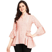 Om Sai Latest Creation Women Striped Top With Half Sleeves For Office Wear, Casual Wear, Under 399 Top For Women/Girls Top (Medium, Orange)