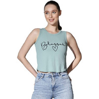 Om Sai Latest Creation Crop Tops For Women || Ribbed Solid Chest Printed Crop Top For Girls || Text & Hart Print With Round Neck & Sleeveless Crop Top For Women || Tank Top. (Xx-Large, Teal)