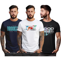 Peppyzone S To 5Xl Stylish Printed Cotton Round Neck Tshirt For Men - 100% Cotton, Half Sleeve, Combo Pack Of 3 T Shirts For Men (In, Alpha, L, Regular, Combo44)