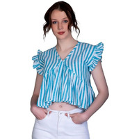 Om Sai Latest Creation Girl's/Women's Western Top With Lining Printed & Short Butterfly Sleeves For Girl's/Women's || Casual Wear||Traveling Wear Western Top For Girl's/Women's. (X-Large, Blue)