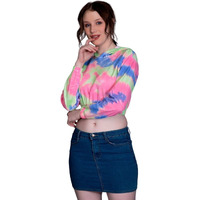 Om Sai Latest Creation Girl's/Women's Solid Western Crop Top With Tie-Dye Printed & Full Sleeves For Girl's/Women's|| Casual Wear|| Running Wear Western Crop Top For Girl's/Women's. (Small, Multi)