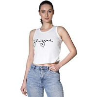 Om Sai Latest Creation Crop Tops For Women || Ribbed Solid Chest Printed Crop Top For Girls || Text & Hart Print With Round Neck & Sleeveless Crop Top For Women || Tank Top. (X-Large, White)