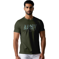 Peppyzone Men's Regular Fit Army Printed Pure Cotton T Shirt For Men (Xl, Olive)