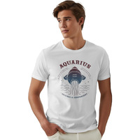 Peppyzone Men's Regular Fit Aquarius Zodiac Sign Printed Pure Cotton T Shirt For Men (M, White)