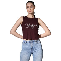 Om Sai Latest Creation Crop Tops For Women || Ribbed Solid Chest Printed Crop Top For Girls || Text & Hart Print With Round Neck & Sleeveless Crop Top For Women || Tank Top. (Xx-Large, Maroon)
