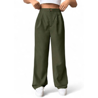 Oomph! Women's High-Waisted Pant | Wide Leg Trousers | Korean Style Stretchable Trouser Pear Green