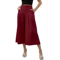 Oomph! Cotton Linen Palazzo Pant For Women | Women's High Rise High Waist Trousers Flowy Wide Leg Plazzo Pant Trouser With Pocket | Plazo Pant For Woman Maroon
