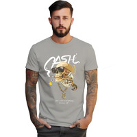 Peppyzone Men's Regular Fit Skull Money Printed Pure Cotton T Shirt For Men (2Xl, Grey2)