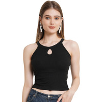Popwings Casual Crop Top For Women || V-Neck Women Crop Tops For Summer || Stylish Western Sleeveless Crop Tops Black