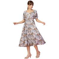 Oomph! Flared Dress For Women Stylish | Long One Piece For Women | Puff Sleeve Long Dress | Floral Print Maxi One Piece | Western & Fusion Wear