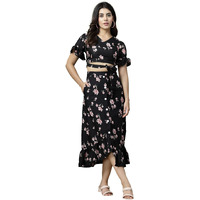 Oomph! Crepe Crop Top And Skirt Set For Women, Black - Coord_Mt895Msk203