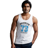 Peppyzone Sports Printed Cotton Tank Top Vest For Men (L, White2)