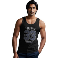 Peppyzone Sports Printed Cotton Tank Top Vest For Men (L, Black3)