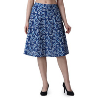 Popwings Casual Bagru Printed A Line Knee-Length Skirt For Women | Summer Skirt For Women | Ethnic Skirt For Women Blue